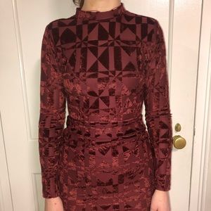 Maroon shape dress, velvet and regular material